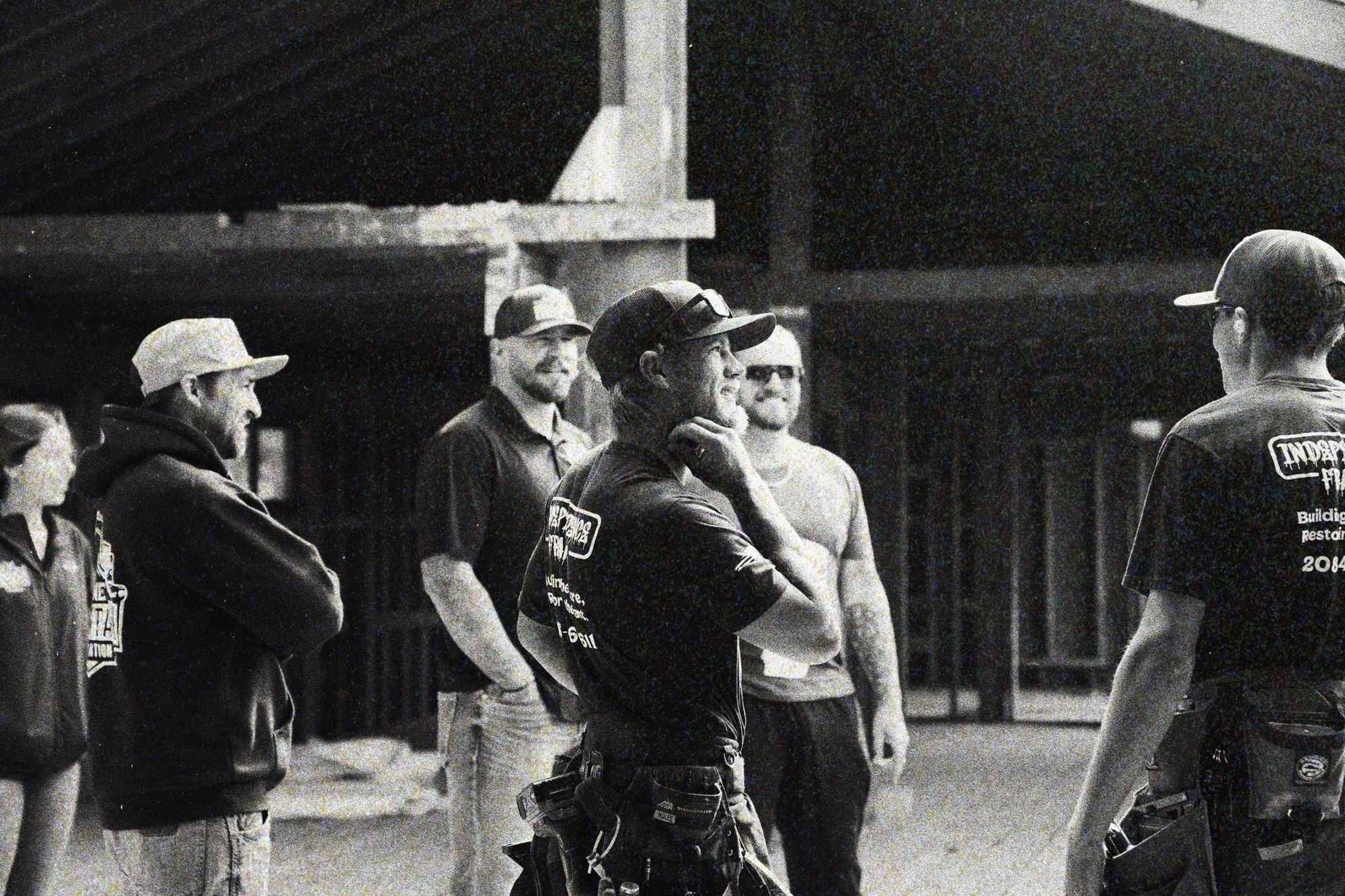 bahlr on a job site with a client's crew for a video shoot